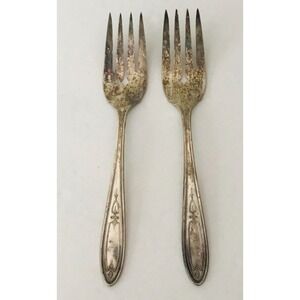 Vintage Peerless Lorain Silver Plate Salad Dessert Fork Set of 2 Flatware